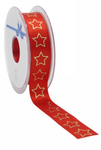 Kerstlint Satijn Lint Christmas Stars Rood Goud Mm X Meter