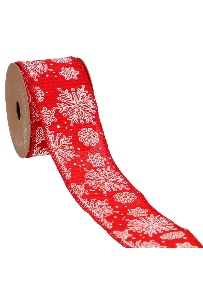 Luxe Kerstlint Snowflakes Rood Met Ijzerdraad Mm X Meter Krabbendam