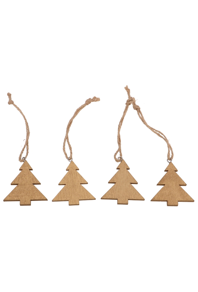 Decoratie Hanger Houten Tree Gold Koord 4 5x5cm 4stuks Krabbendam