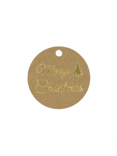 Kadokaartje Merry Christmas Kraft & Goud 5cm Naturel Blanco 50stuks