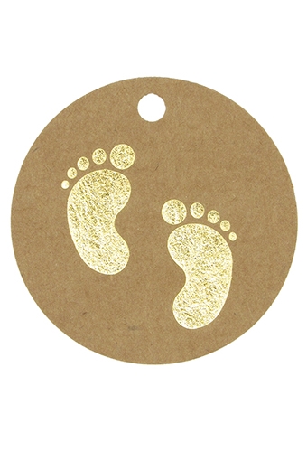 Kadokaartje Baby Voetjes Metallic Goud 5cm 50stuks