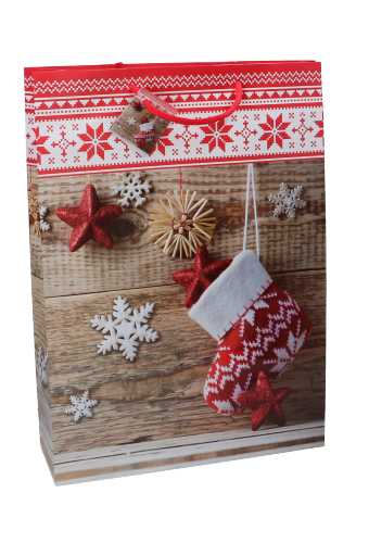 Kersttasjes Jumbo Kerstsokje Sterren 33x10x45.5cm 12stuks