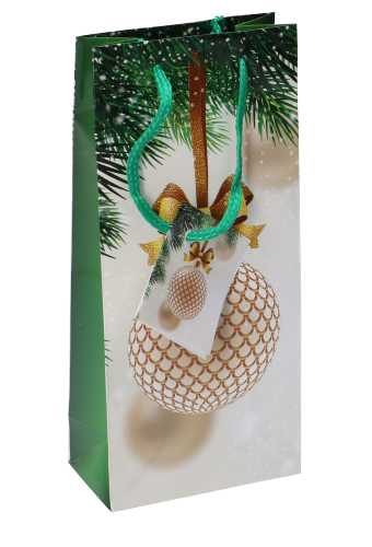 Kersttasjes Flesje Piccolo Kerstbal & Dennetak 8.5x5.5x22cm 12stuks