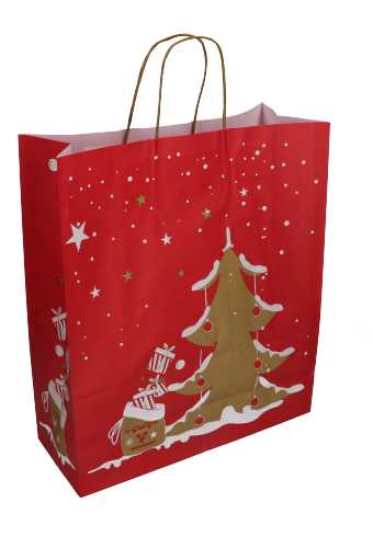 Papieren Draagtas Kassel & Handvat Christmas Tree 36x14x41cm 50stuks