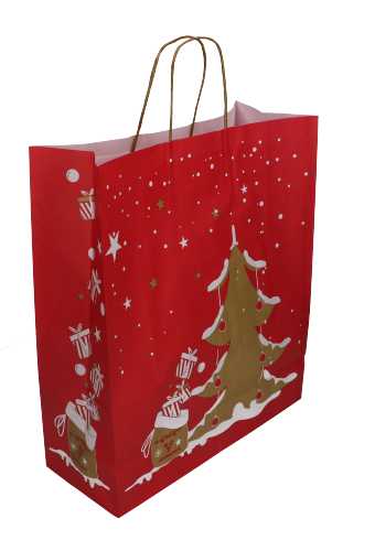 Papieren Draagtas Kassel & Handvat Christmas Tree 36x14x41cm 50stuks