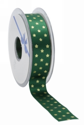 Kerstlint Satijn Lint Twinkling Stars Groen & Goud 23mm x 25meter