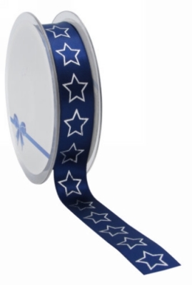 Kesrtlint Satijn Lint Christmas Stars Blauw & Zilver 23mm x 25meter