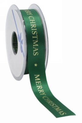 Kerstlint Satijn Lint Merry Christmas Groen & Goud 23mm x 25meter