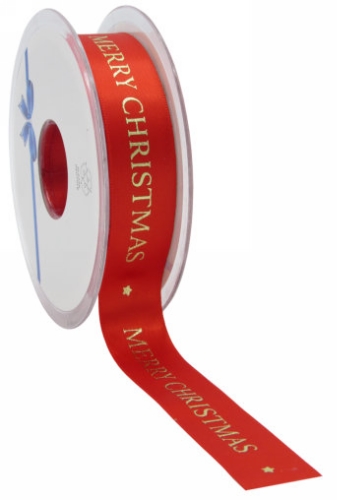 Kerstlint Satijn Lint Merry Christmas Rood & Goud 23mm x 25meter