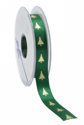 Kadolint Satijn Lint Christmas Tree Groen & Goud 15mm x 25meter