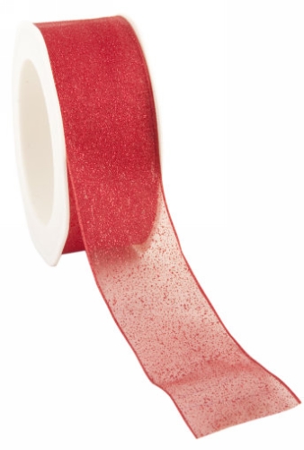 Organza Lint Rood Met IJzerdraad & Rode Spikkels 38mm x 15 meter