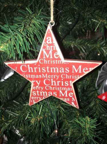 Decoratie Hanger Houten Red Star Christmas Koord 13cm 1stuks OP IS OP 