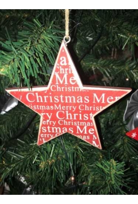 Decoratie Hanger Houten Red Star Christmas Koord 13cm 1stuks OP IS OP 