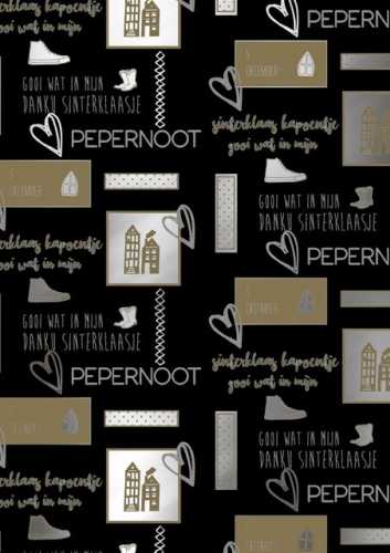 Sintpapier Metaalpapier Love Sint Zwart Goud 50cm x 125m OP IS OP