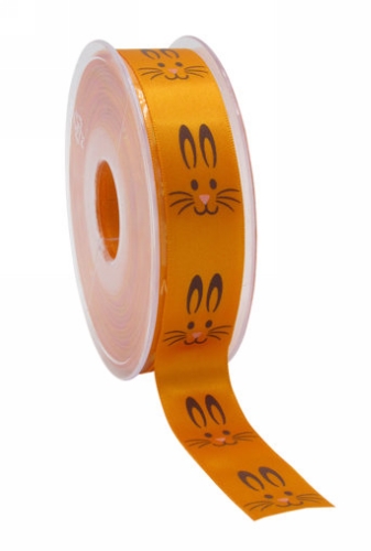 Luxe Satijn Lint Oranje Happy Easter Bunny 22mm x 25meter