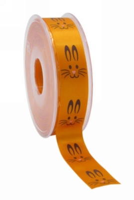 Kadolint Pasen Satijn Lint Oranje Happy Easter Bunny 22mm x 25meter