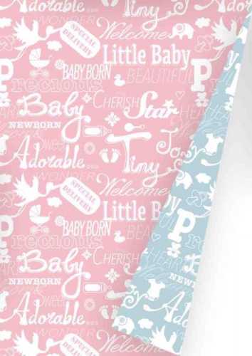 Inpakpapier Dubbelzijde Baby Chalkboard Pink Blauw 30cm x 175meter