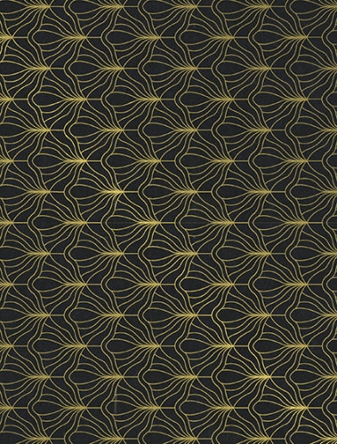 Kraftpapier Reclycled Kraft Artdeco Fan Black Gold 50cm x 200meter