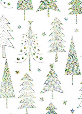 Kerstpapier Holographic cedar trees white 70cm x 200meter Kerstpapier Holographic cedar trees white 70cm x 200meter