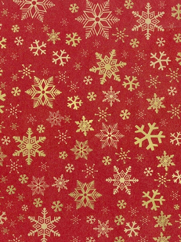 Kraftpapier Bruin recycled kraft snow crystal red gold 50cm x 200meter