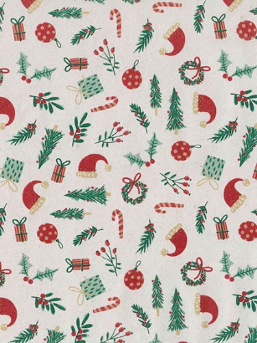 Kraftpapier Bruin recycled santas white green red 50cm x 200meter