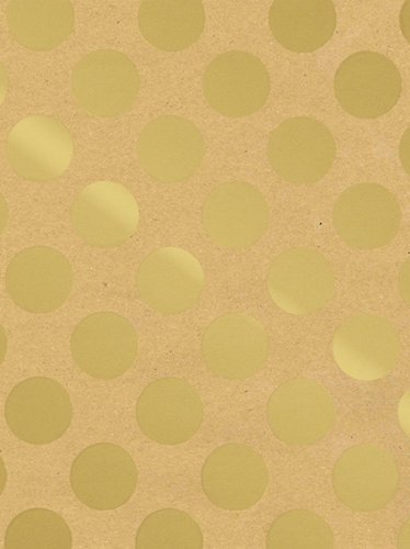 Kraftpapier Bruin recycled kraft big dots gold 50cm x 200meter