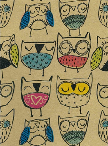 Kraftpapier Bruin recycled happy owl multicolor 50cm x 200meter