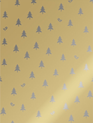 Kerstpapier Metallic robin wood gold 50cm x 200meter
