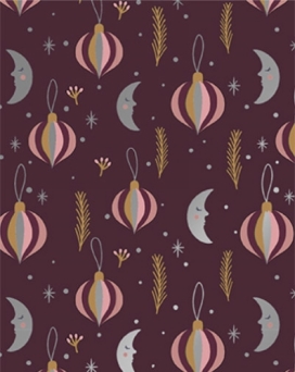 Kerstpapier Metallic christmas moon aubergine 50cm x 200meter