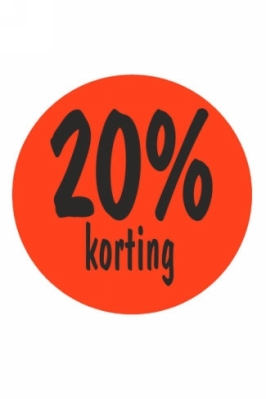 Etiketten 20 procent Korting Fluor Rood 3.5cm 500stuks