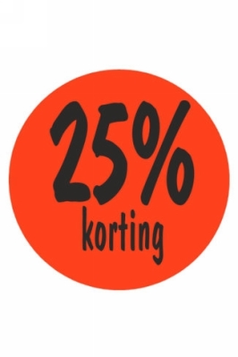 Etiketten 25 procent Korting Fluor Rood 3.5cm 500stuks