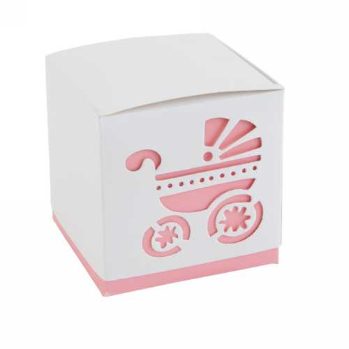 Kubus Kadodoosjes Kinderwagen Roze 6x6x6cm 25stuks