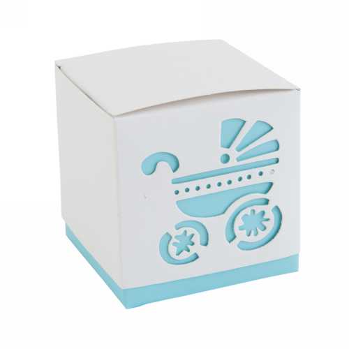 Kubus Kadodoosjes Kinderwagen Blauw 6x6x6cm 25stuks