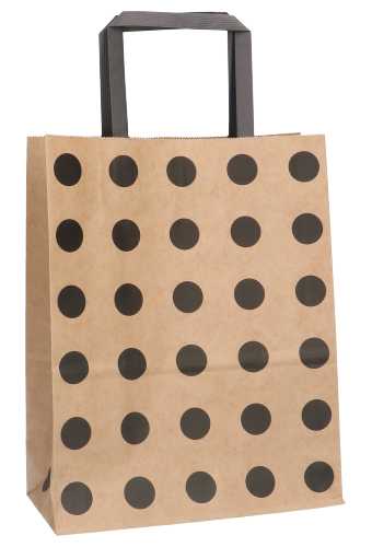 Papieren Draagtas Nature Kraft & Black Dots 21x10x26.5cm 12stuks