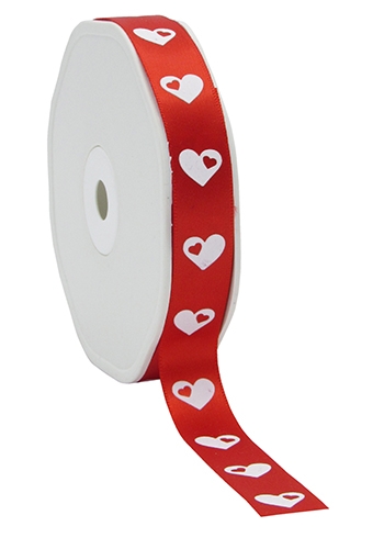 Luxe Satijn Lint Red & White Hearts 15mm x 25meter