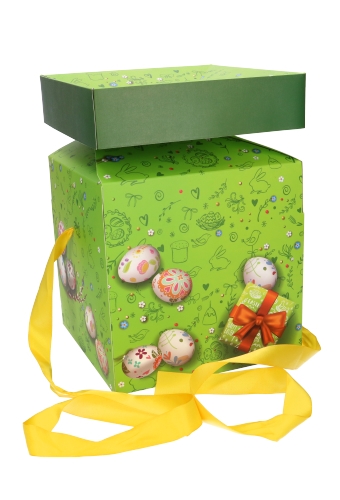 Geschenkdoos Regalo Happy Easter Bunny & Geel Lint 20x20x20cm 15stuks