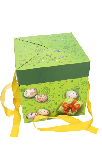 Geschenkdoos Regalo Happy Easter Bunny & Geel Lint 20x20x20cm 15stuks