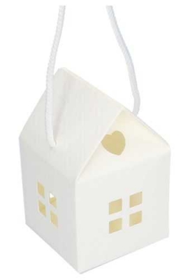 Geschenkdoos Huisje Wit Met Relief & Koord 8x8x8cm 10stuks