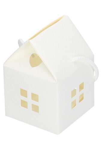 Geschenkdoos Huisje Wit Met Relief & Koord 8x8x8cm 10stuks