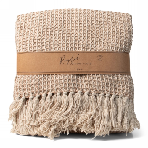 Jens Living Recycled Cotton Plaid Wafel Beige 130x180x0.3cm 1stuks Jens Living Recycled Cotton Plaid Wafel Beige 130x180x0.3cm 1stuks