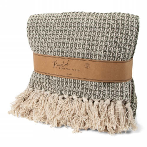 Jens Living Recycled Cotton Plaid Wafel Groen 130x180x0.3cm 1stuks