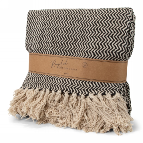 Jens Living Recycled Cotton Plaid Visgraat Zwart 130x180x0.3cm 1stuks