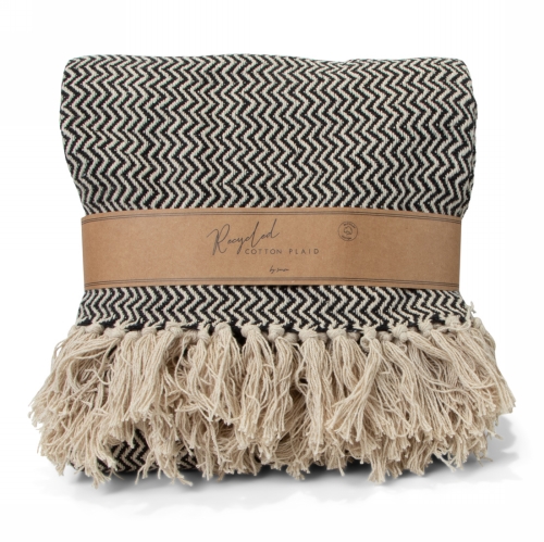 Jens Living Recycled Cotton Plaid Visgraat Zwart 130x180x0.3cm 1stuks