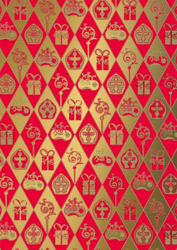 Sintpapier Bruin Kraft Sint Rood & Goud 60cm x 125meter