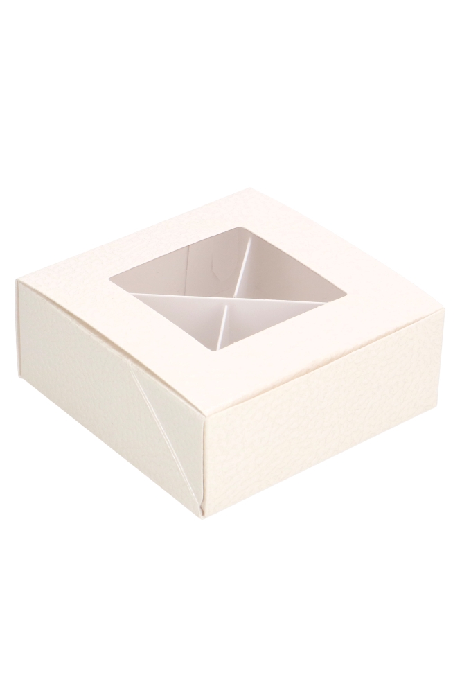 Bonbondoosjes Klepje Lederlook Wit Venster 4 bonbons 10x10x4cm 10stuks