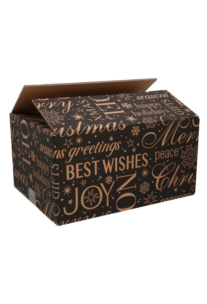 Budget Kerstpakketdozen Merry Christmas Zwart & Kraft 31x20x14cm 30st