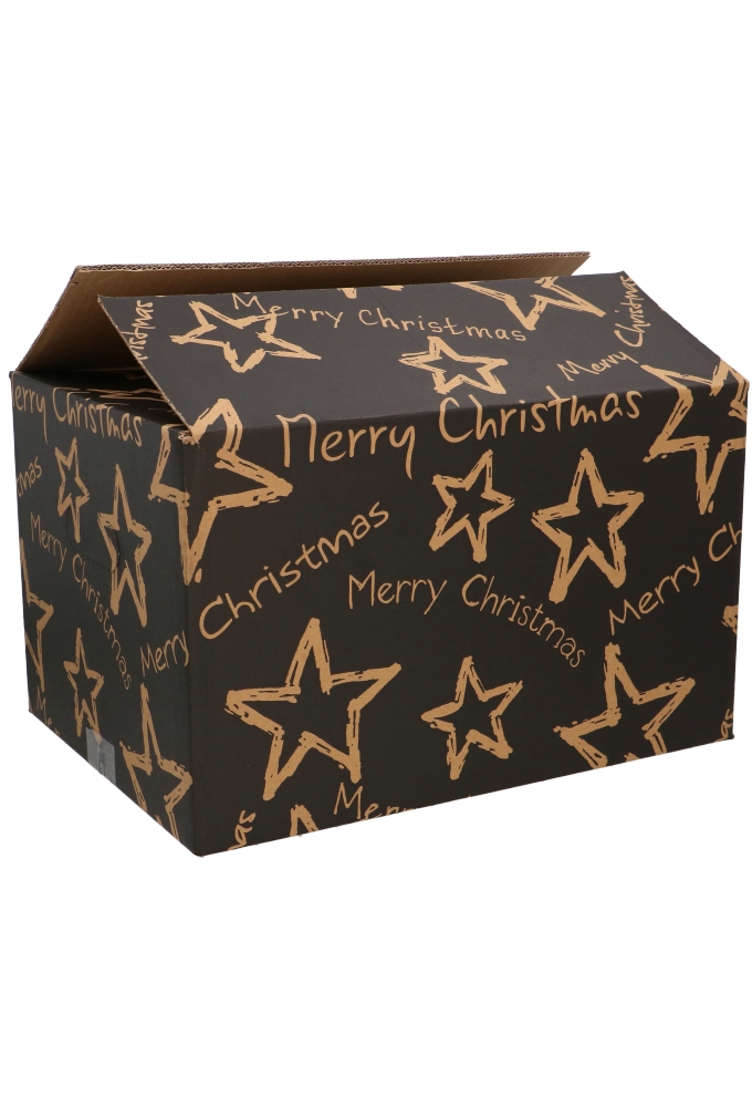 Kerstpakketdozen Stars Zwart Kraft 31x20x14cm 15stuks OP IS OP