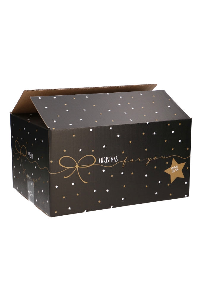 Kerstpakketdozen Golden Stars Present For You Blackbox 31x20x14cm 15st