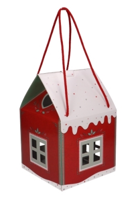 Geschenkdoos Huisje Kerst Rood & Koord 20x20x18cm 30stuks