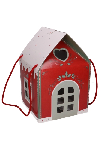 Geschenkdoos Huisje Kerst Rood & Koord 20x20x18cm 30stuks